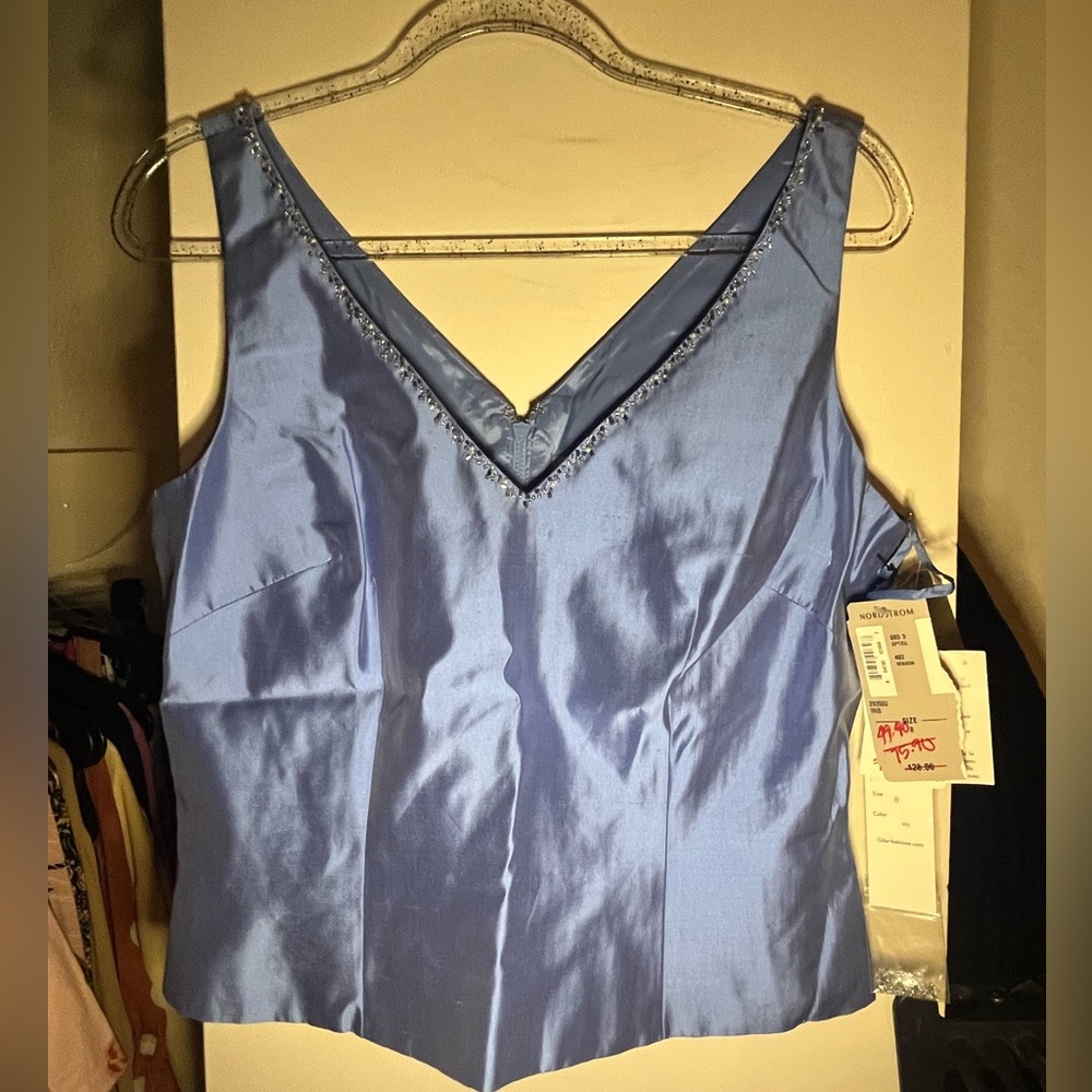 blue shiny dress top size 8